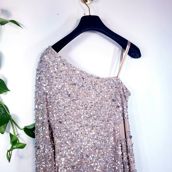 NWT ADRIANNA PAPELL Nude Sequin Sheath Dress 6 S - Picture 8 of 12